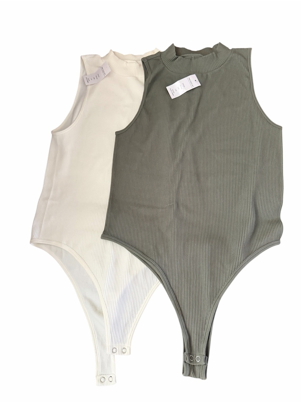 Gypsy + Jade 2pack Ribbed Tank One-Piece Bodysuit - Olive & Cream NWT